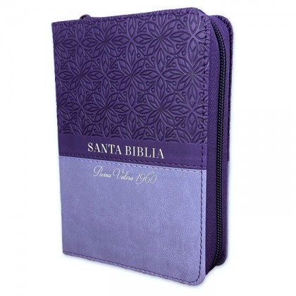 Biblia RVR60 de bolsillo Floral i/piel Lila/lila. Con índice y cierre