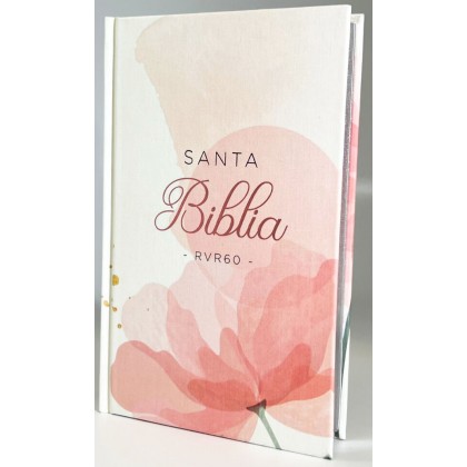 Biblia RVR60 Tamaño manual letra grande tela sobre tapa dura Flores rosa