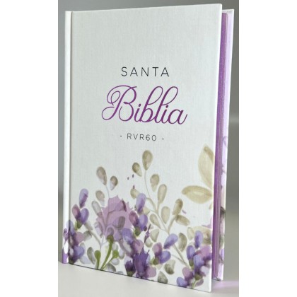 Biblia RVR60 Tamaño manual letra grande tela sobre tapa dura Flores Lavanda