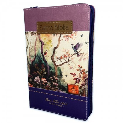 Biblia RVR60 tamaño manual Letra GRande Fantasía lila/fantasía/morado con índice y cierre