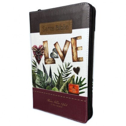 Biblia RVR60 Tamaño Manual letra grande i/piel con cierre/índice. Tricolor Fantasía marrón/fantasía/grana