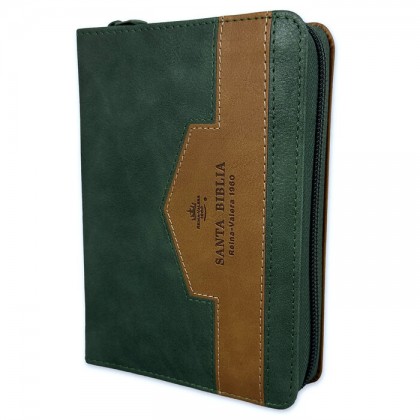 Biblia de bolsillo RVR60 Elegante verde/café con cierre e índice