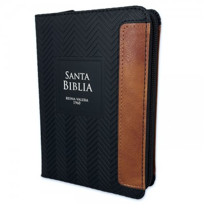 Biblia RVR60 de bolsillo Geométrico i/piel negro/café. Con índice y cierre