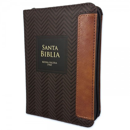 Biblia RVR60 de bolsillo Geométrico i/piel café/café. Con índice y cierre