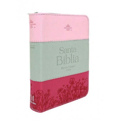 Biblia RVR60 de bolsilloTricolor i/piel Rosa/Blanco/Fucsia. Con índice y cierre