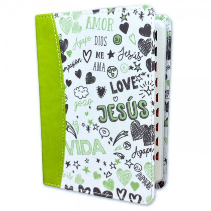 Biblia RVR60 de bolsillo Palabras de Vida. I/piel + tela. Amor verde lima. Con índice