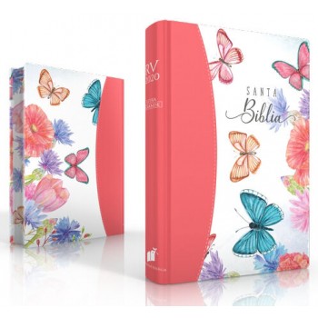 Biblia Reina Valera 2020 Tamaño portátil letra grande colección primavera color coral con canto pintado