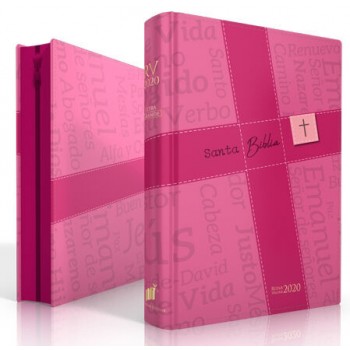 Biblia Reina Valera 2020 Tamaño portátil letra grande con cierre colección nombres de Jesús color rosa