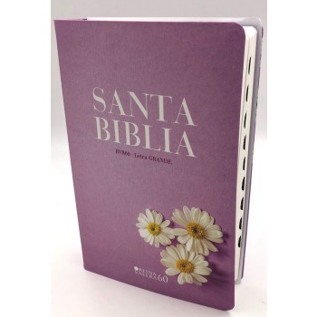Biblia RVR60 tamaño manual letra grande tapa flex con índice Lila con margaritas