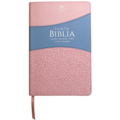 Biblia Reina VAlera 1960 Tamaño manual letra grande 12 puntos i/piel bitono rosa/azul