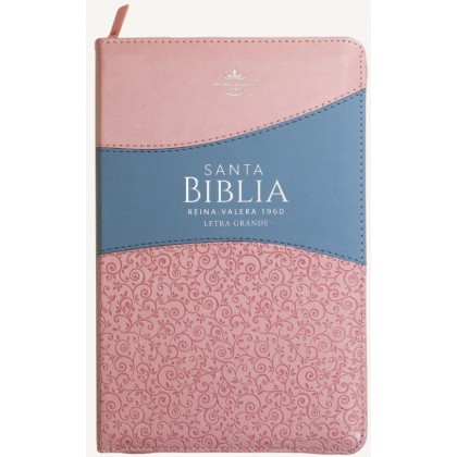 Biblia Reina Valera 1960 tamaño manual letra grande 12 puntos- Imitación Piel rosa/azul cierre/ índice. Colección bitono